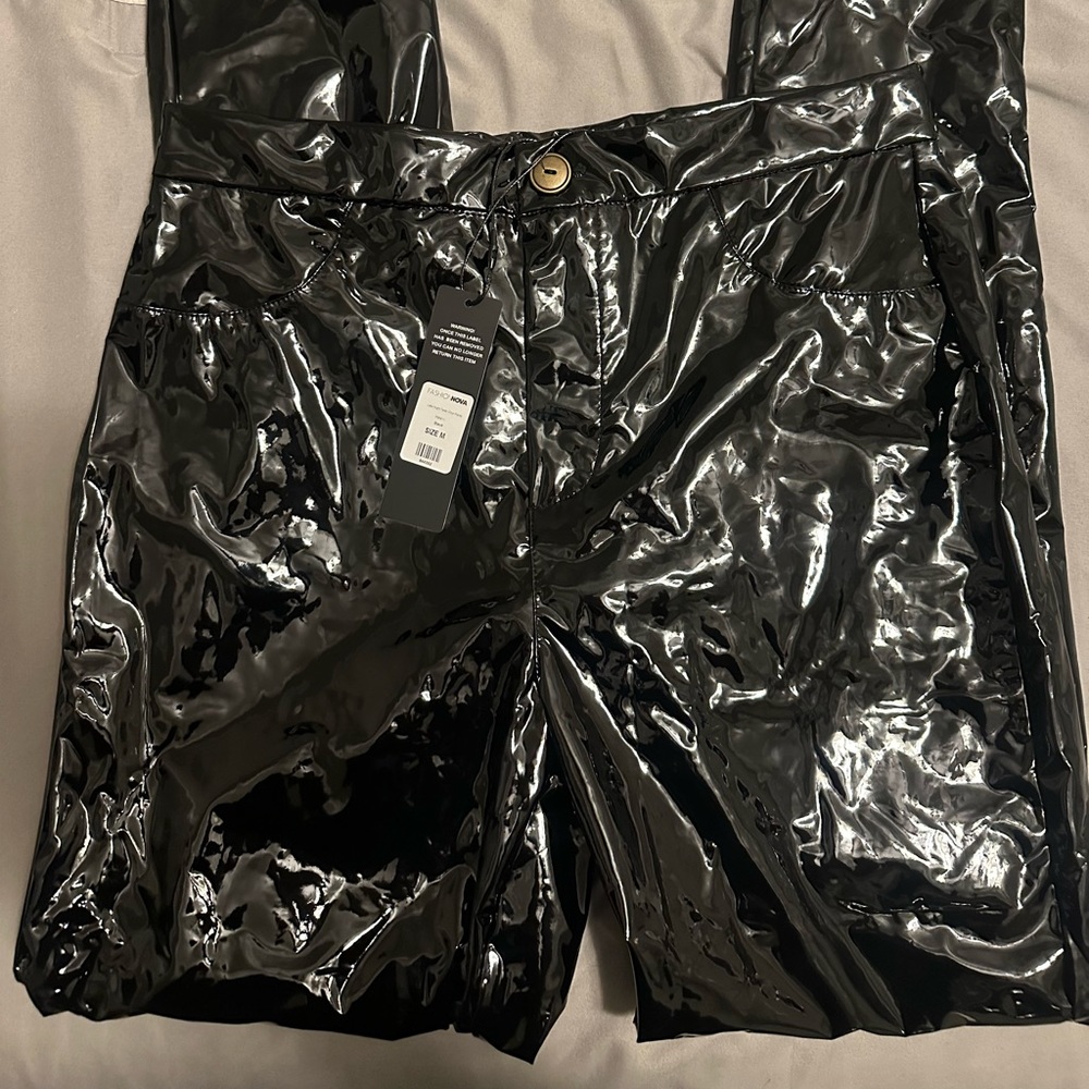 Fashion Nova Black Vinyl Latex High Waist Pants - Picture 6 of 8